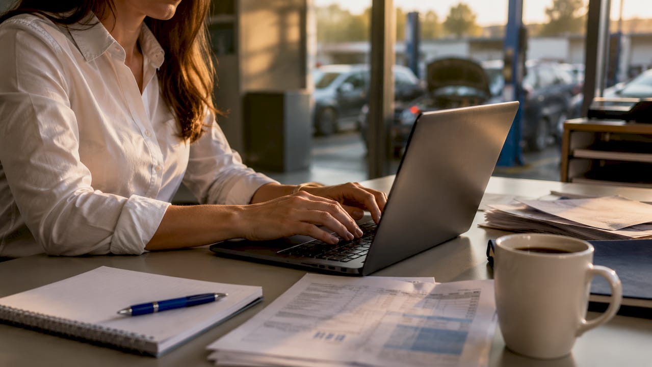 Des mains s’activent sur le clavier, entourées de factures à régler.