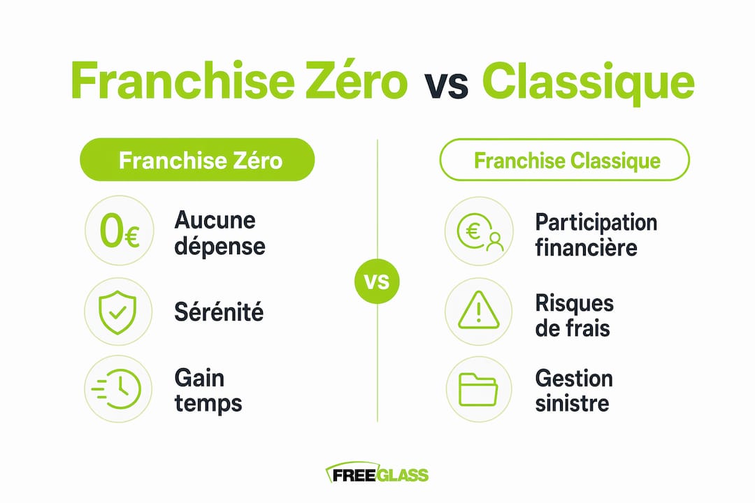 Comparatif en image : franchise zéro ou franchise classique, quelles différences ?