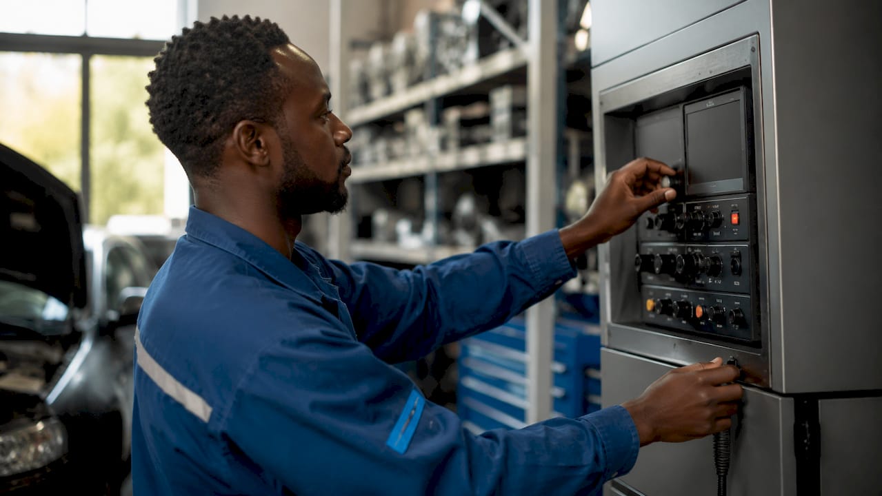 Un technicien en train de paramétrer les indicateurs d’un tableau de bord financier