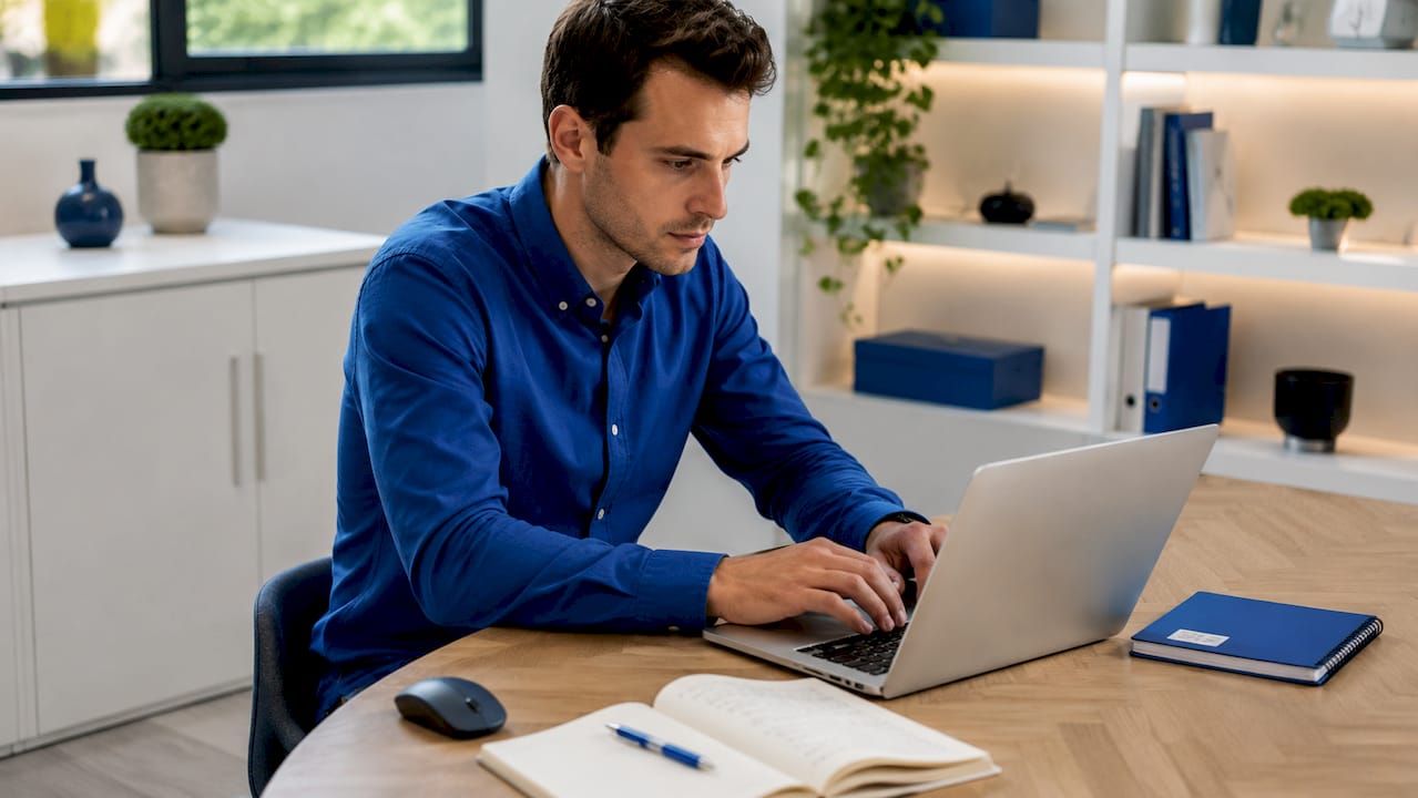 Des mains qui saisissent des données sur le clavier d’un logiciel de gestion.