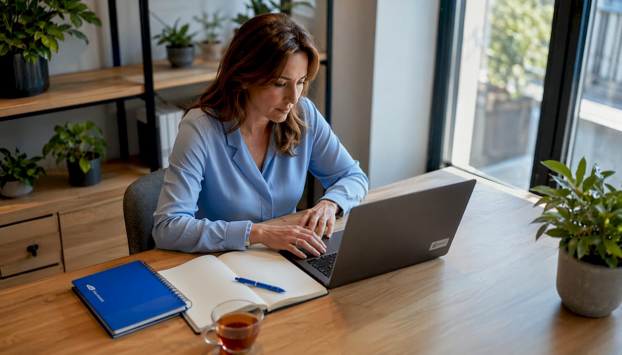 Un responsable administratif en pleine gestion de ses dossiers sur son ordinateur portable