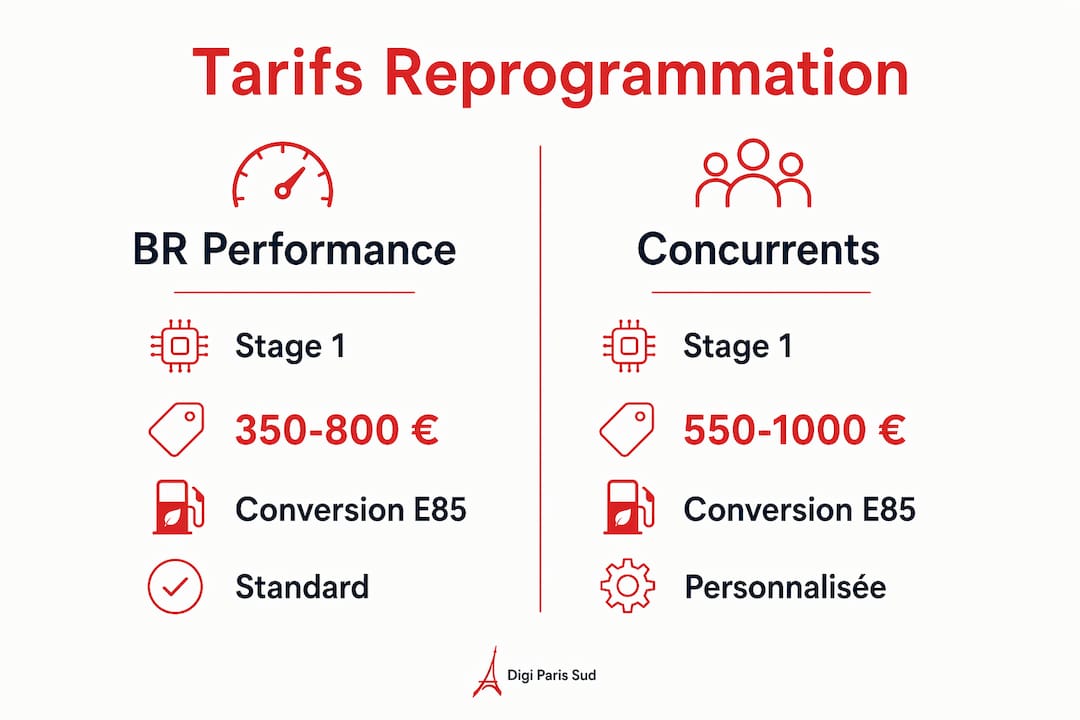 Comparatif visuel des tarifs entre BR Performance et ses principaux concurrents