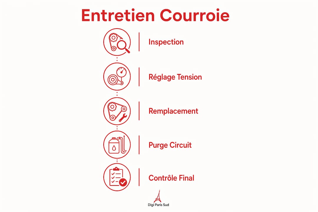 Schéma détaillant les différentes étapes pour entretenir votre courroie