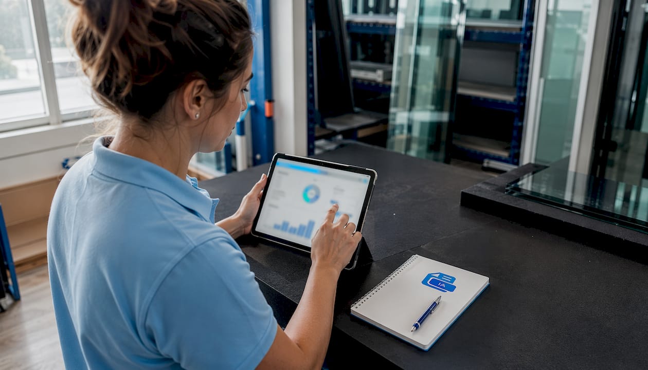 Une technicienne analyse attentivement des tableaux de bord financiers sur son écran