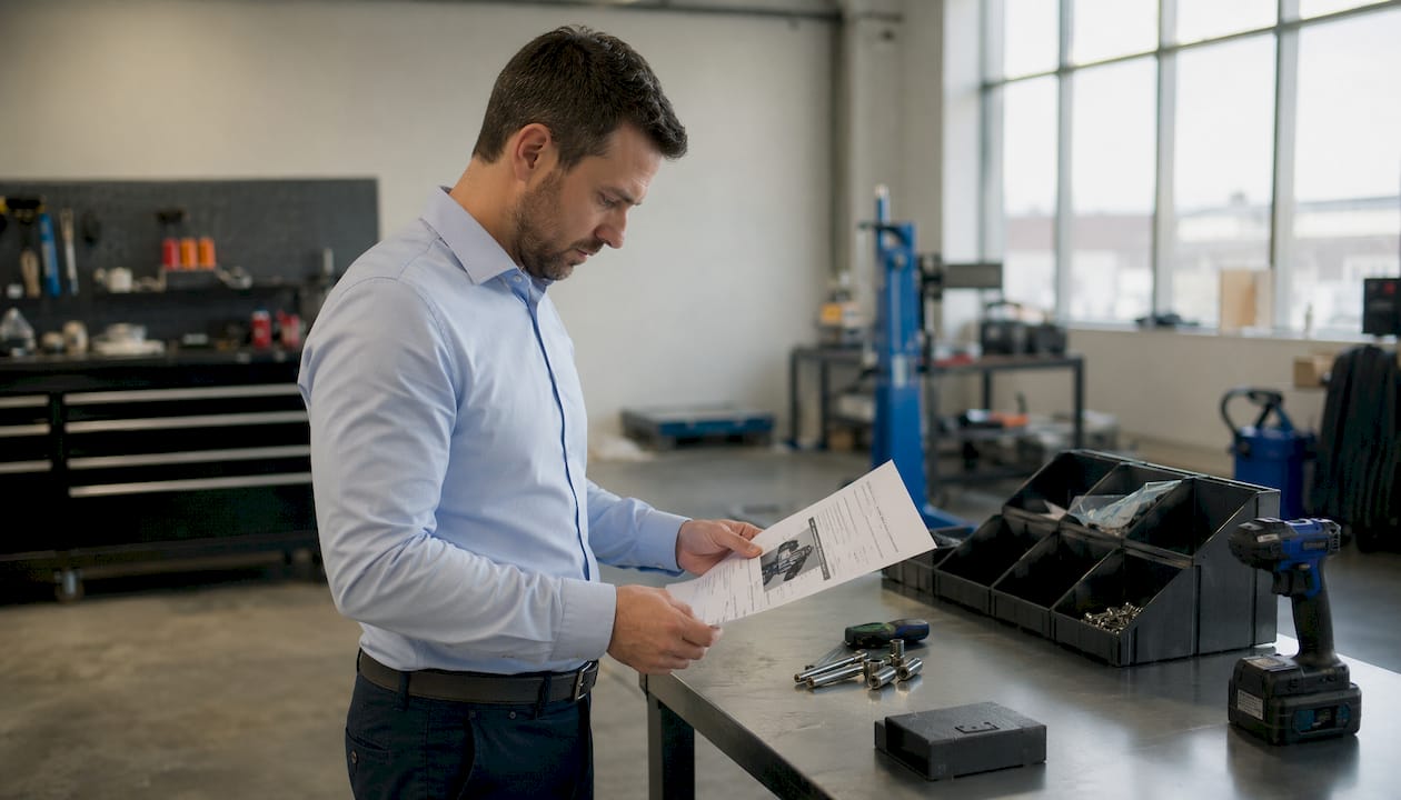 Des mains tiennent un rapport d’analyse automobile