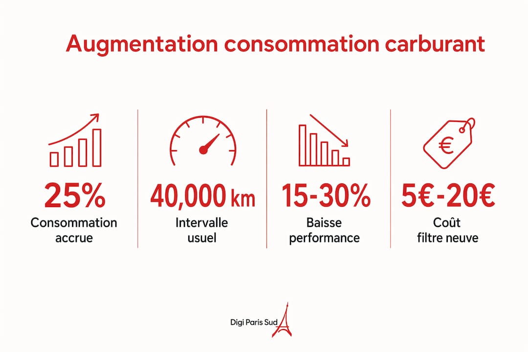 Infographie illustrant l’augmentation de la consommation de carburant causée par un filtre à air encrassé