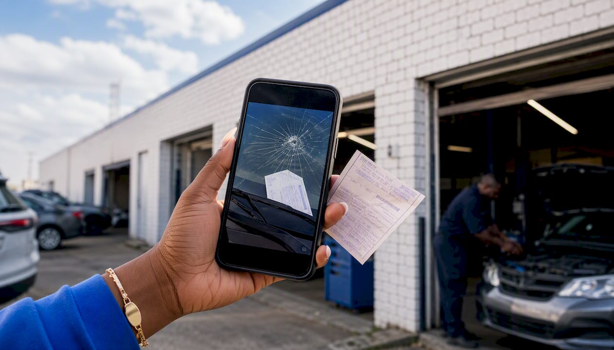 Personne tenant en main une photo et un ticket horodaté
