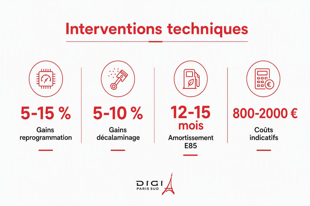 Synthèse visuelle des interventions techniques : avantages obtenus et coûts associés
