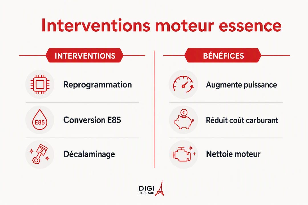 Comparatif visuel : reprogrammation moteur, passage au bioéthanol E85 et décalaminage
