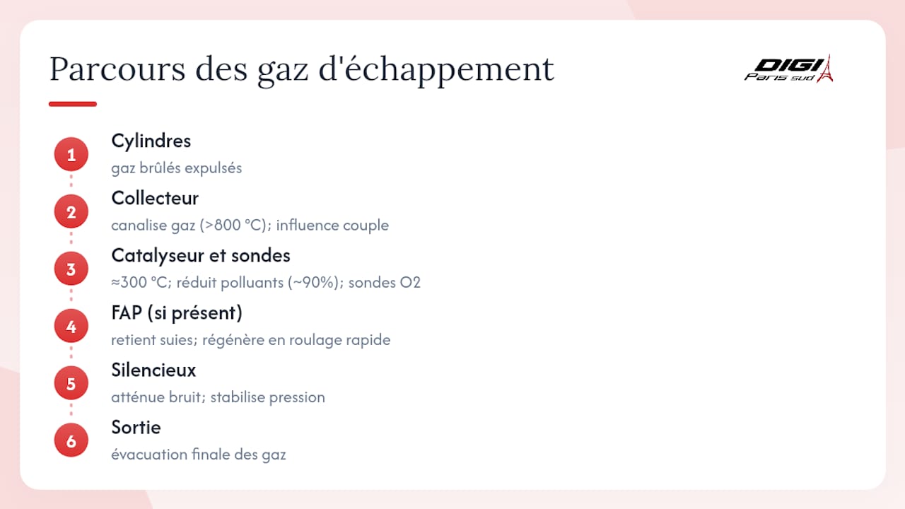 Illustration du trajet des gaz au sein d’un système d’échappement