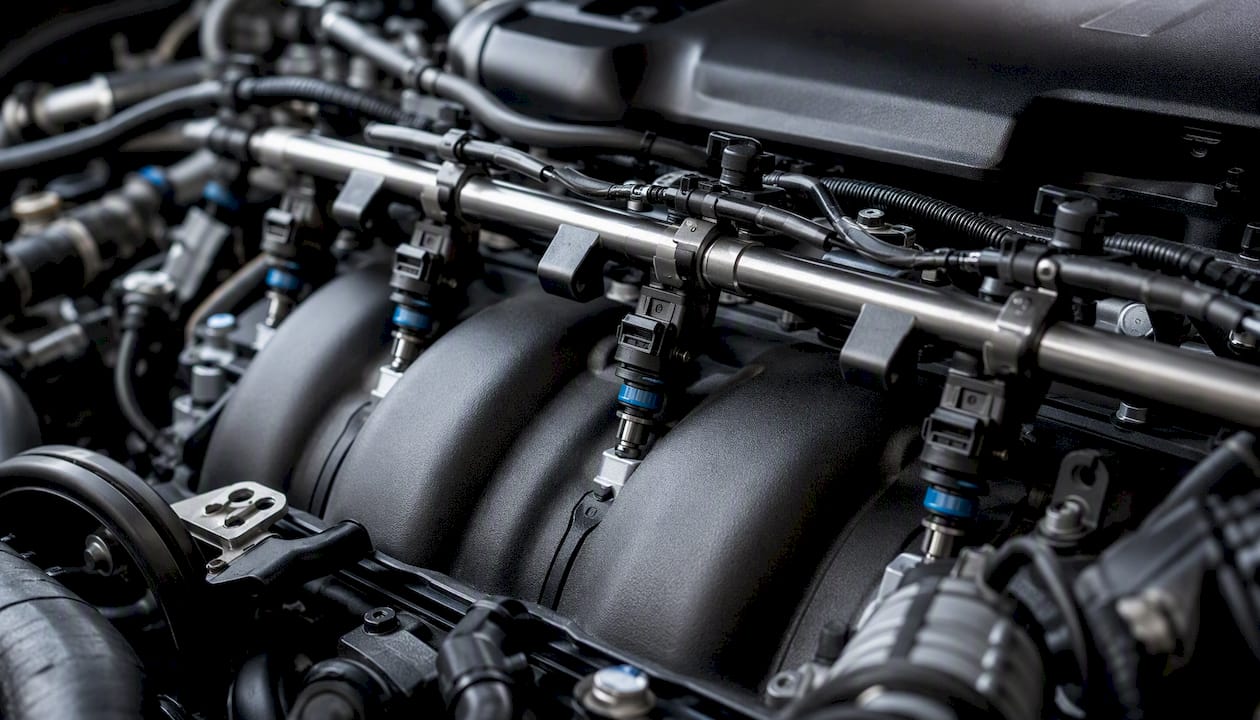 Vue détaillée du système d’injection de carburant d’une voiture