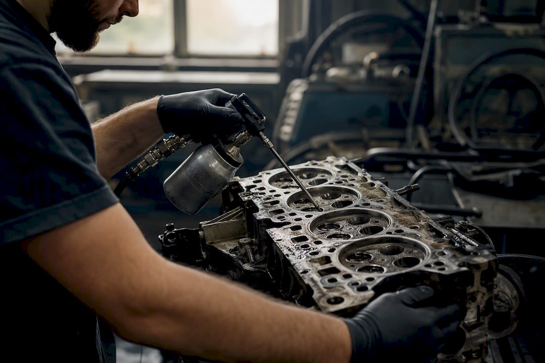 Gros plan sur les soupapes du moteur pendant la décarbonation