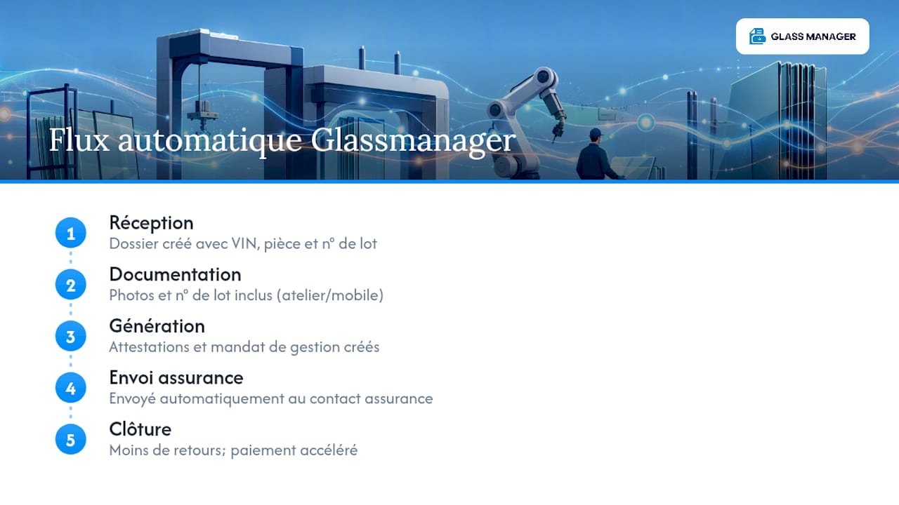 Automatiser la traçabilité avec Glassmanager : moins de saisie, plus de dossiers complets — overview diagram