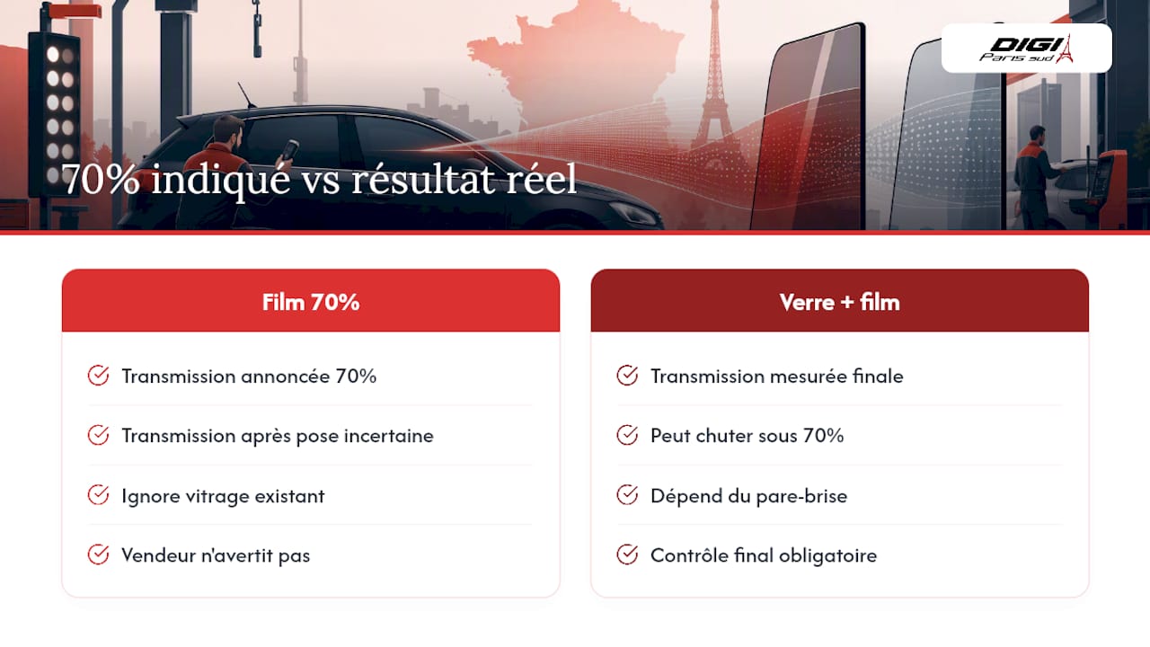 Comparaison entre film teinté et vitrage final