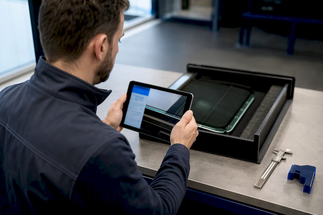 Technicien prenant en photo un écart qualité