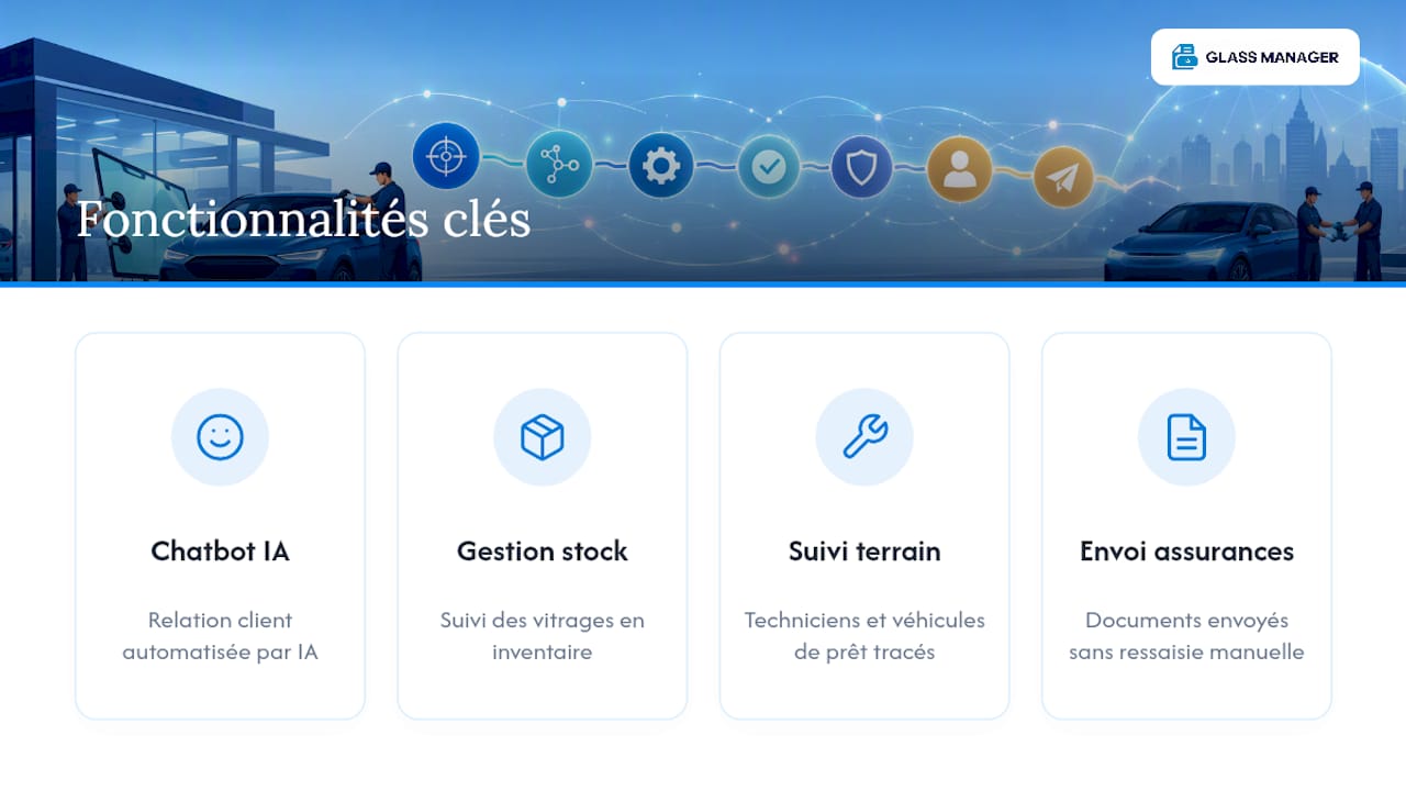 Glass Manager : l'automatisation pensée pour le flux bris de glace — overview diagram