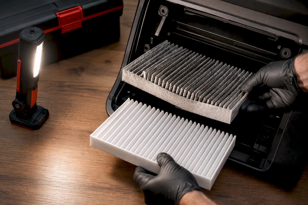 Changement du filtre d’habitacle de voiture