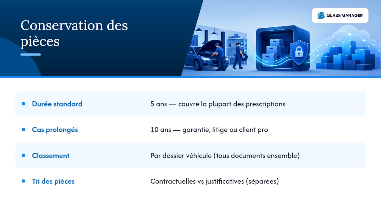 Combien de temps garder les pièces d'un dossier bris de glace ? — overview diagram
