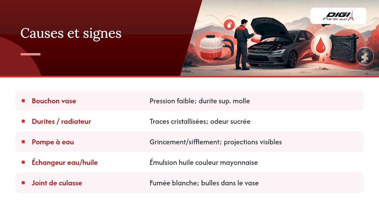 Causes et symptômes d’une fuite du système de refroidissement