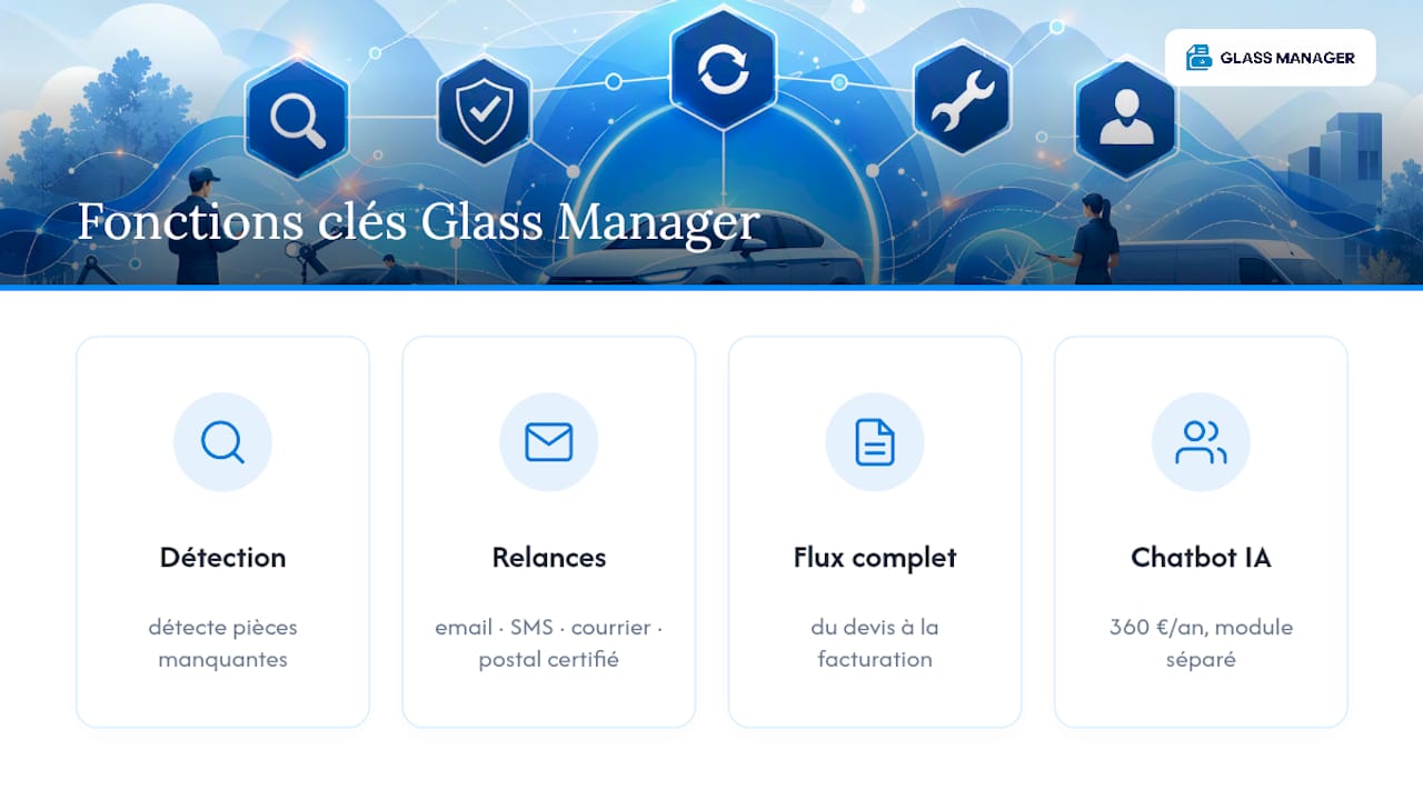 Glass Manager pour automatiser vos relances de dossiers bris de glace — overview diagram