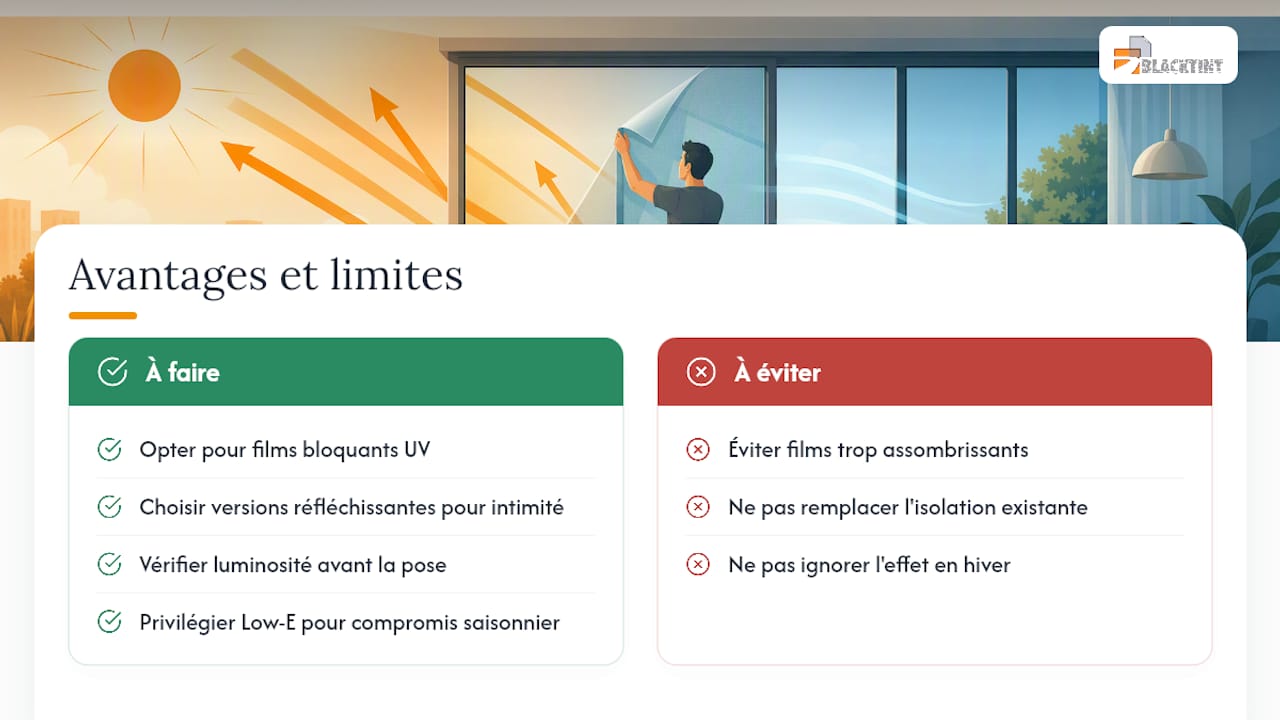 Avantages et inconvénients du film anti-chaleur pour fenêtre — overview diagram