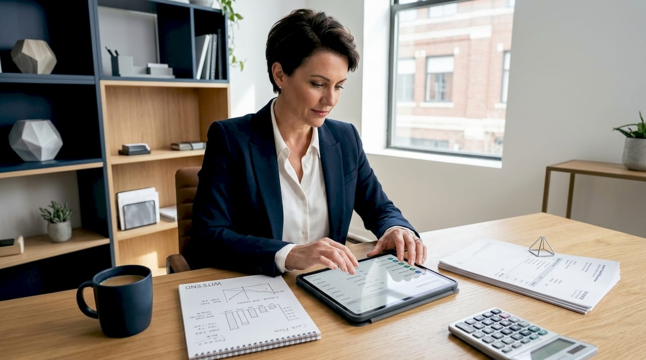 Restaurant owner reviewing financial documents