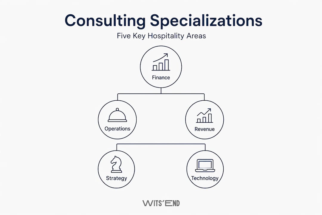 Hierarchy infographic, five hospitality consulting types