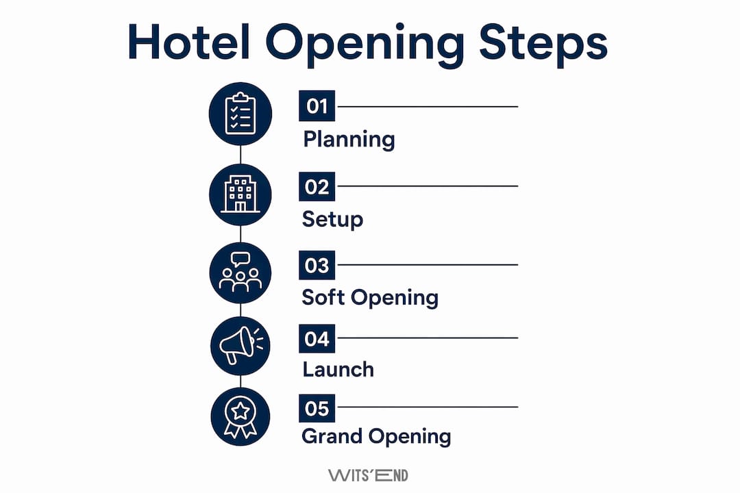 Infographic showing hotel opening step-by-step timeline