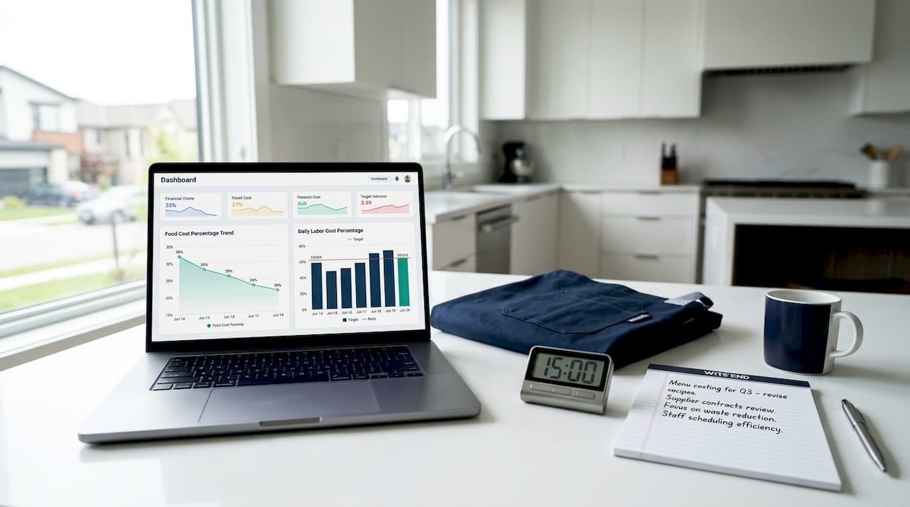 Laptop showing food and labor cost charts