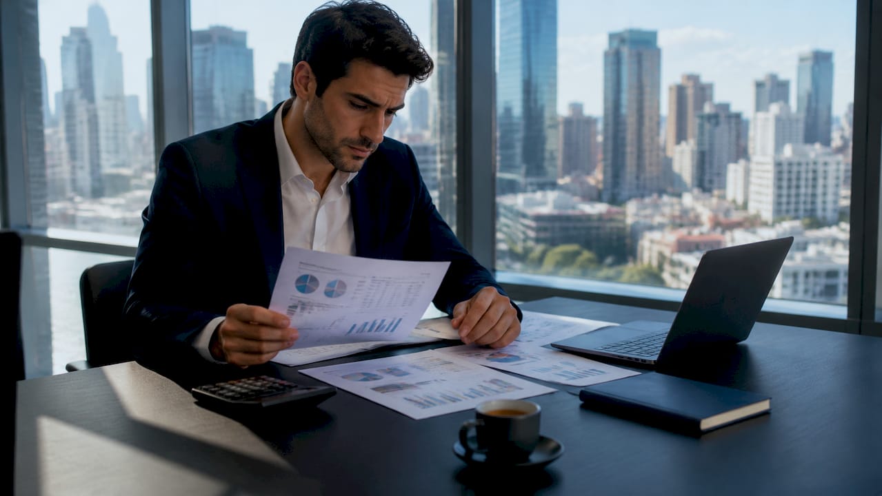 Investor reviewing F&B financial reports
