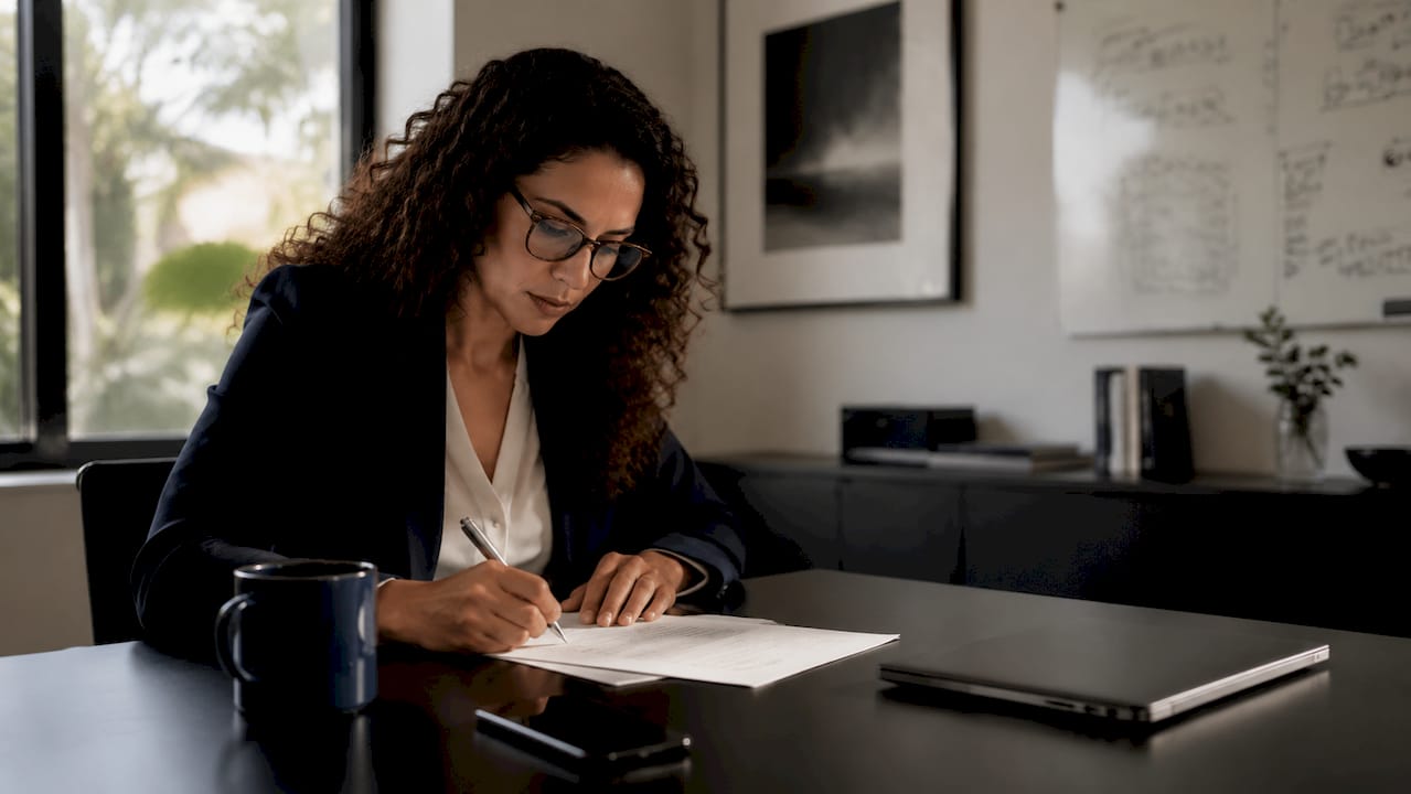 Manager reviewing restaurant startup checklist