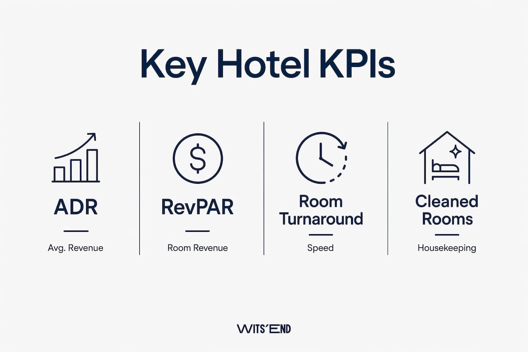 Infographic showing essential hotel operations KPIs with statistics
