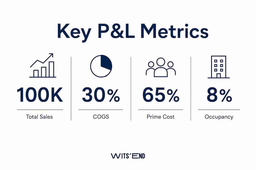 Infographic showing key restaurant P&L metrics and percentages