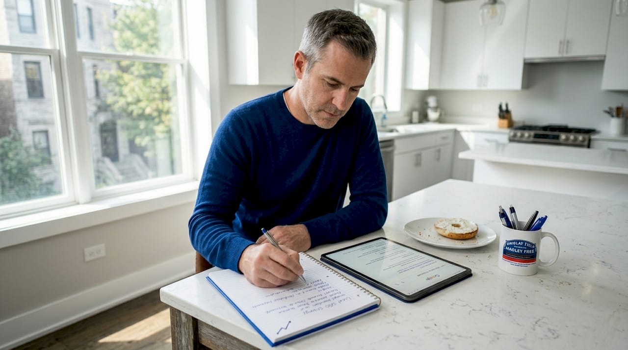 Man researching local SEO content at home