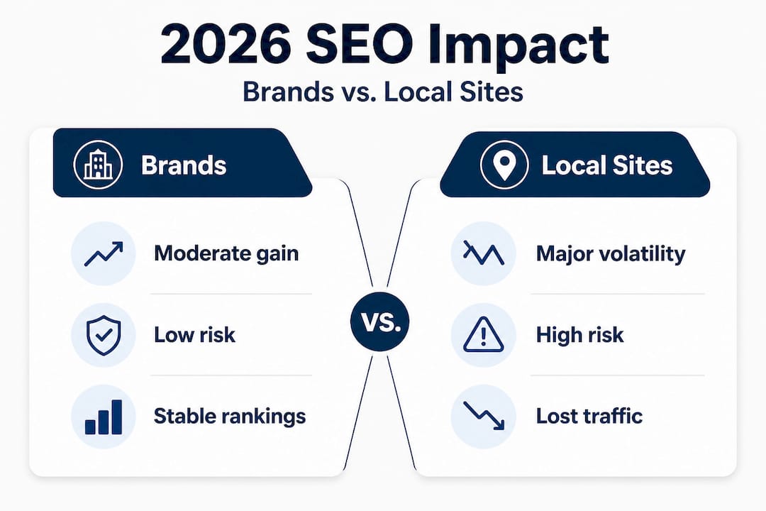 Infographic comparing SEO impact for brands and local businesses