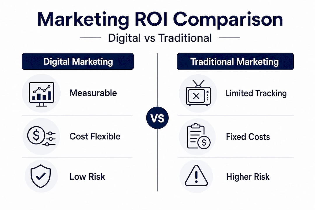 Infographic comparing digital and traditional ROI