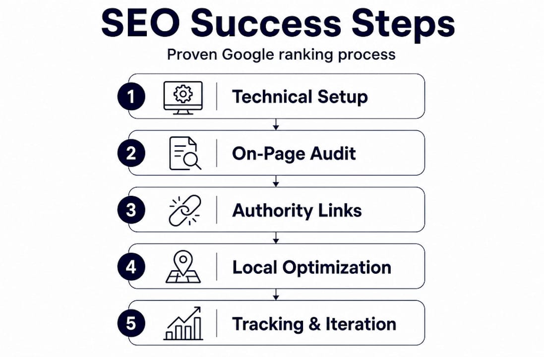 Infographic outlining five-step SEO process