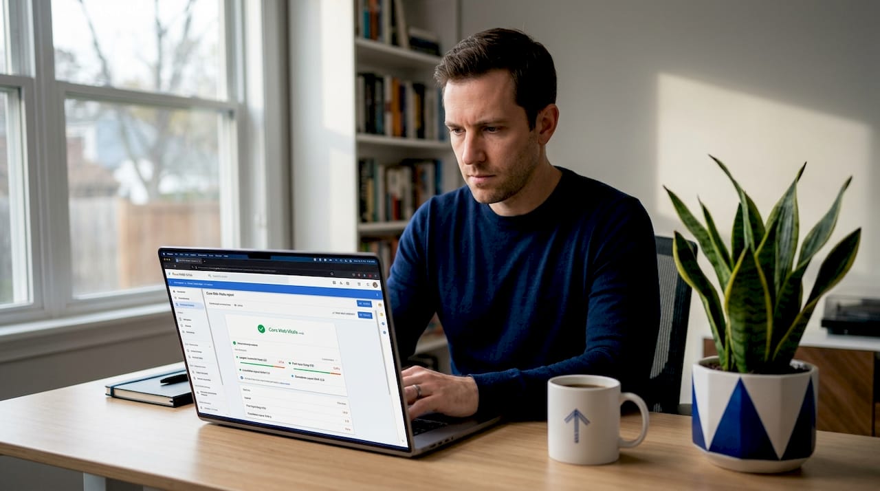 Employee reviewing technical SEO audit on desktop