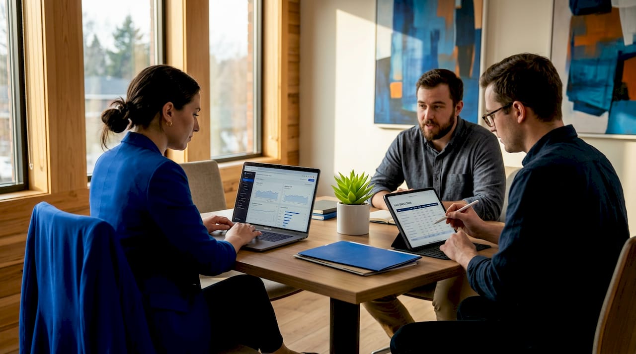Marketing team discussing SEO performance metrics