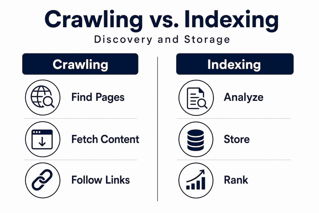 Infographic comparing crawling and indexing steps