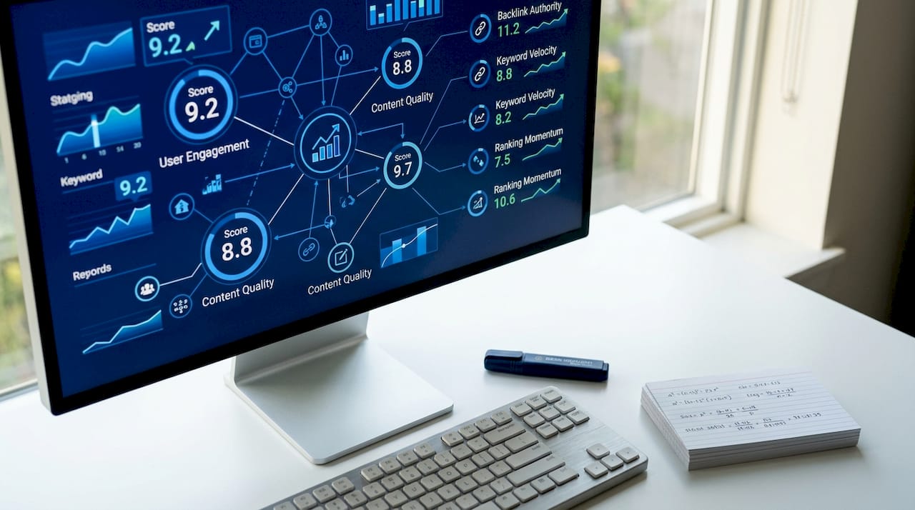 Close-up of machine learning SEO algorithm on screen