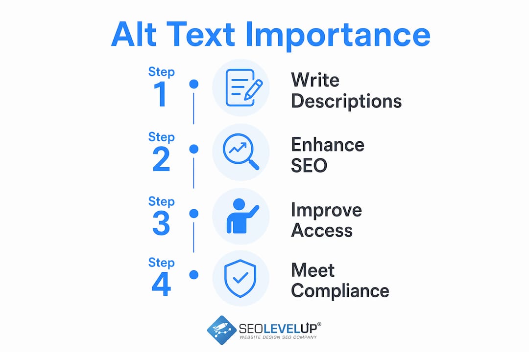Infographic illustrating four key steps for alt text