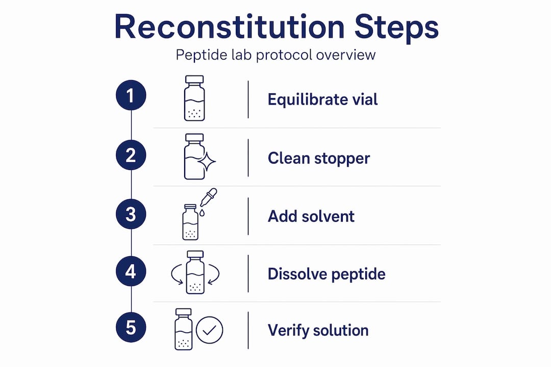 Infographic outlining peptide reconstitution steps