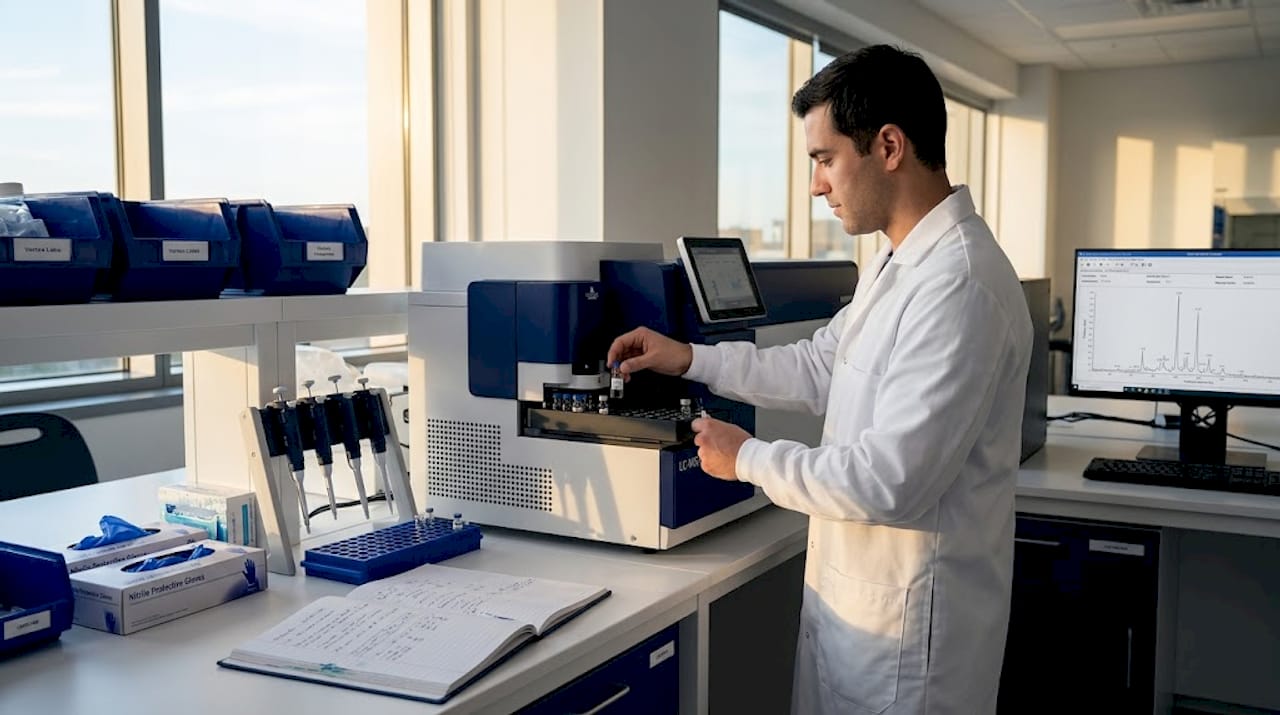 Lab technician loading LC-MS/MS sample