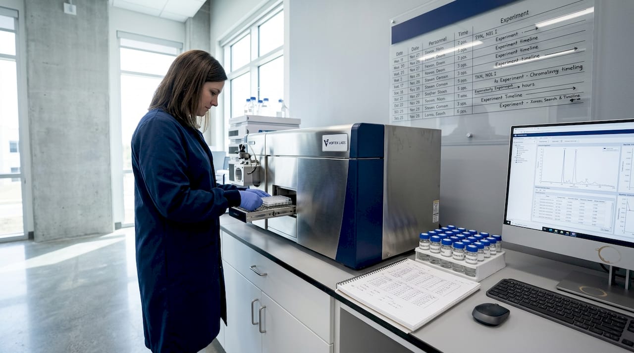 Lab technician preparing mass spectrometry sample