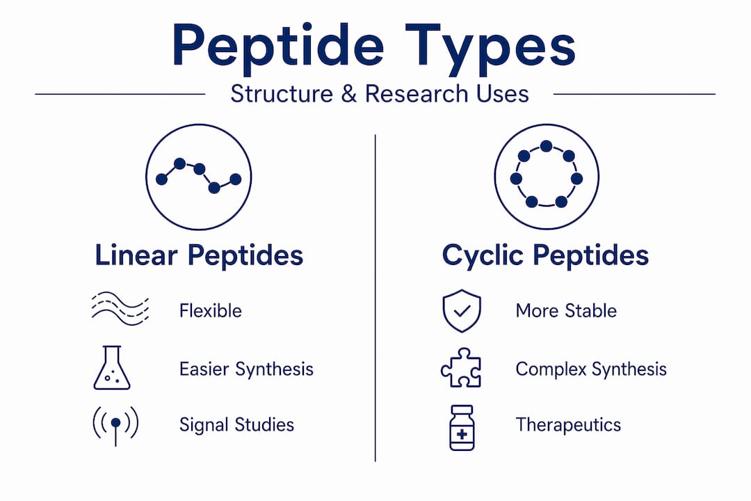 Infographic comparing linear and cyclic peptide properties