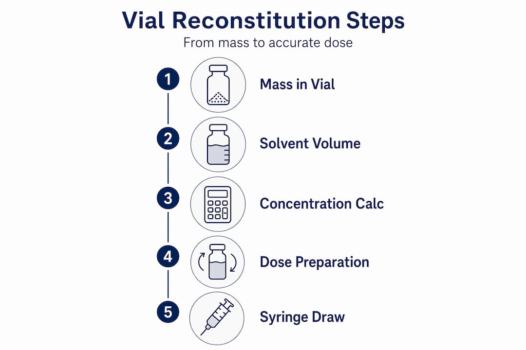 Infographic showing peptide reconstitution steps