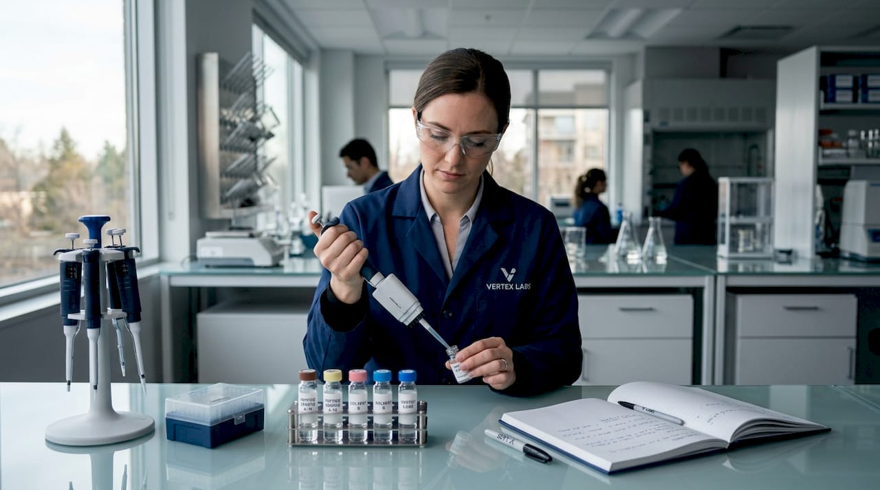 Technician preparing peptide samples in lab