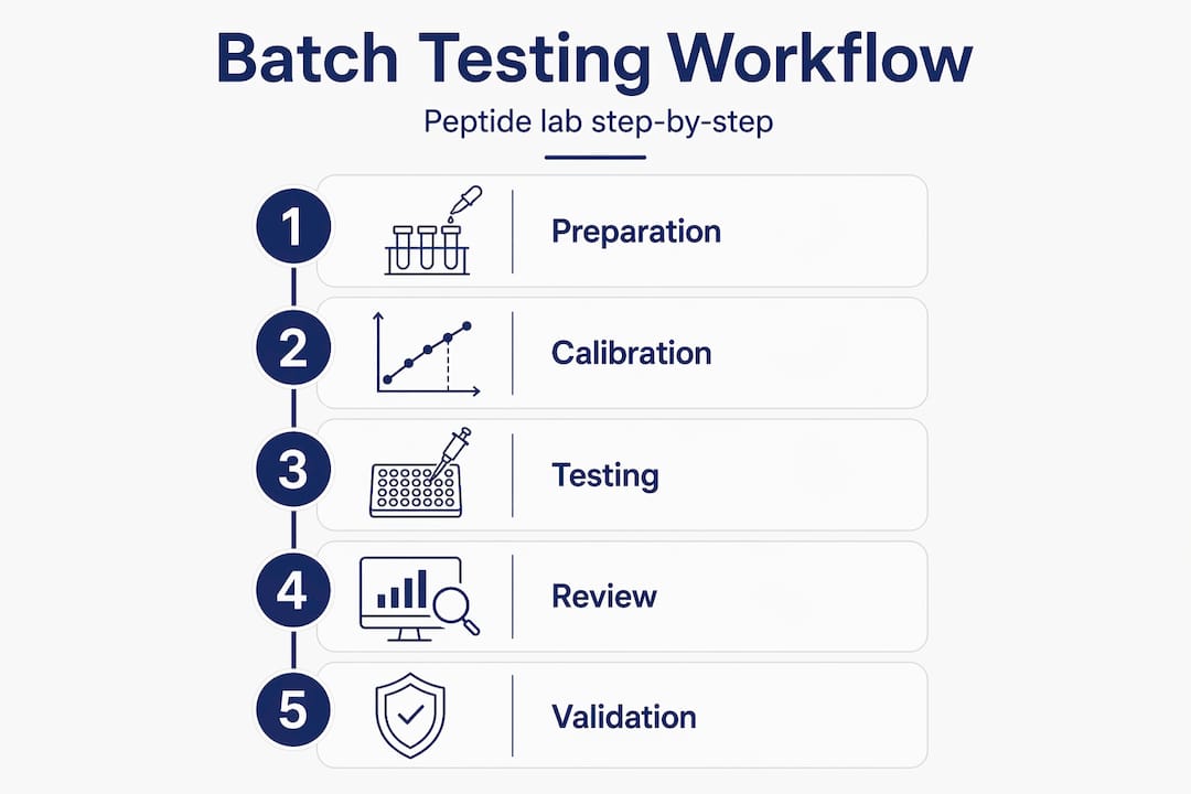 Infographic of peptide batch testing workflow steps