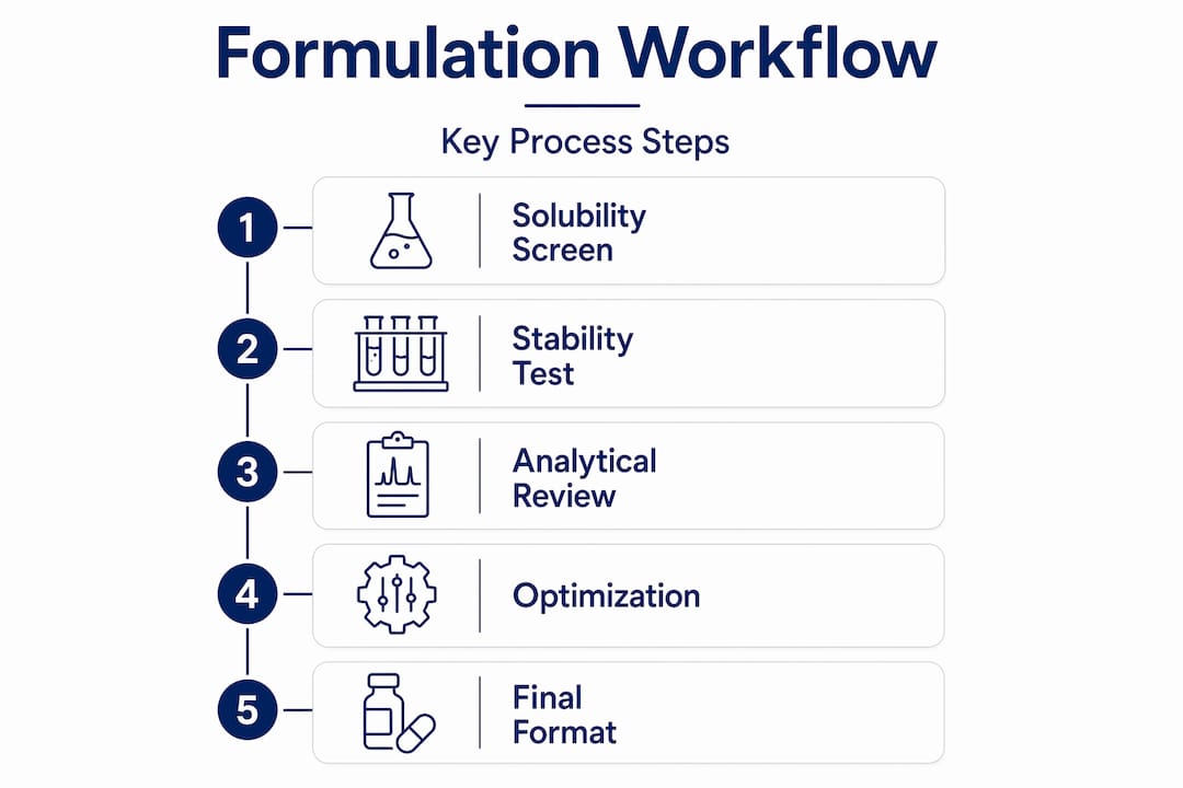 Five-step peptide formulation workflow infographic
